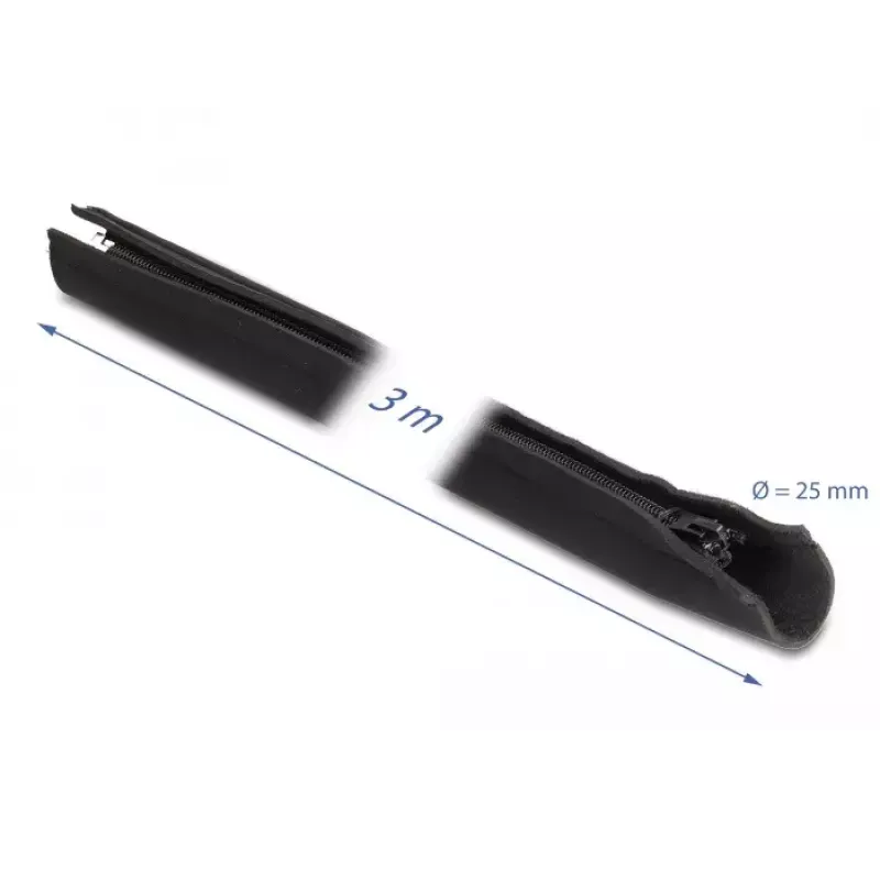 DeLOCK kaapelinsuojus neopreeni joustava vetoketjulla 3 m x 100 mm musta