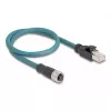 DeLOCK M12 adapterikaapeli A-koodattu 8-napainen naaras – RJ45-uros 50 cm