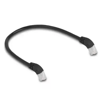 Verkkokaapeli DeLOCK RJ45 Cat.6A S/FTP 45° alaspäin taivutettu 0,5 m musta