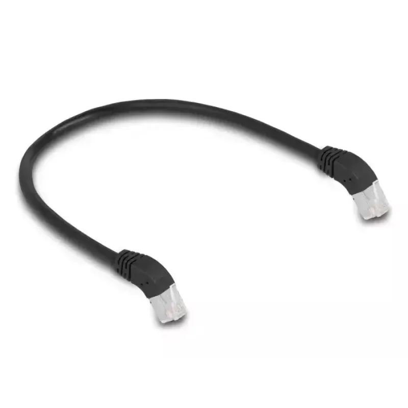 Verkkokaapeli DeLOCK RJ45 Cat.6A S/FTP 45° alaspäin taivutettu 0,5 m musta