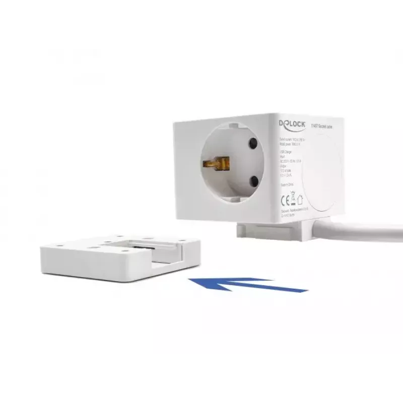 DeLOCK 11497 3-paikkainen pistorasiakuutio 1,5 m jatkojohdolla, USB-laturi, lapsilukko, valkoinen