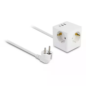 DeLOCK 11497 3-paikkainen pistorasiakuutio 1,5 m jatkojohdolla, USB-laturi, lapsilukko, valkoinen