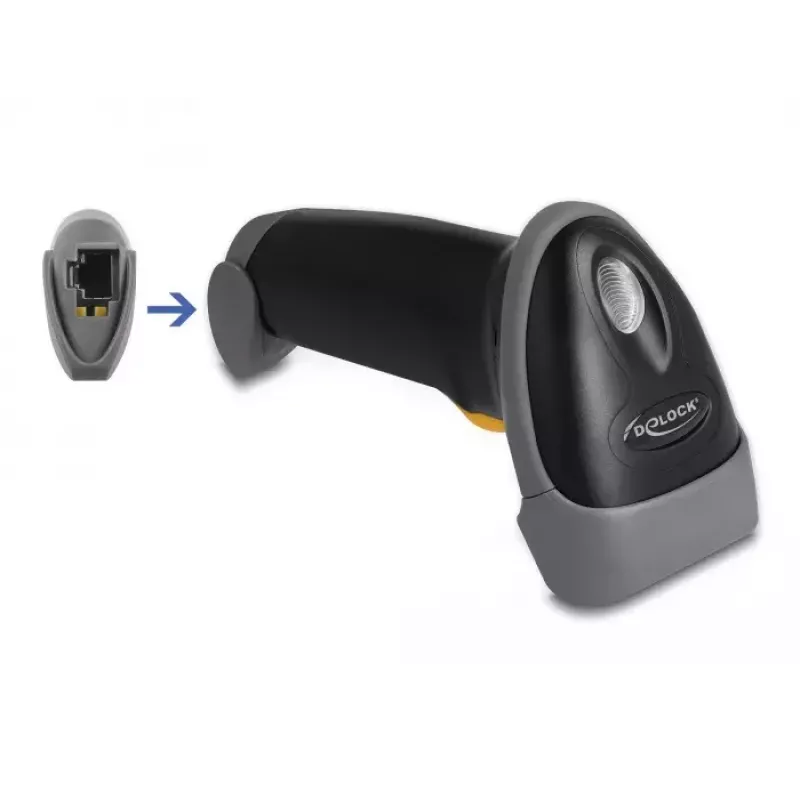 DeLOCK USB-viivakoodilukija 1D laser musta käsilukija kaapelilla 2 m kaapeli