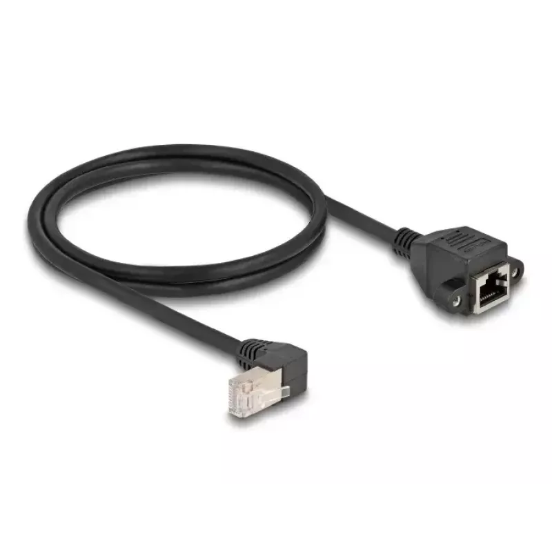 DeLOCK verkkopidennyskaapeli S/FTP RJ45 90° kulma - RJ45 Cat.6A 1 m musta