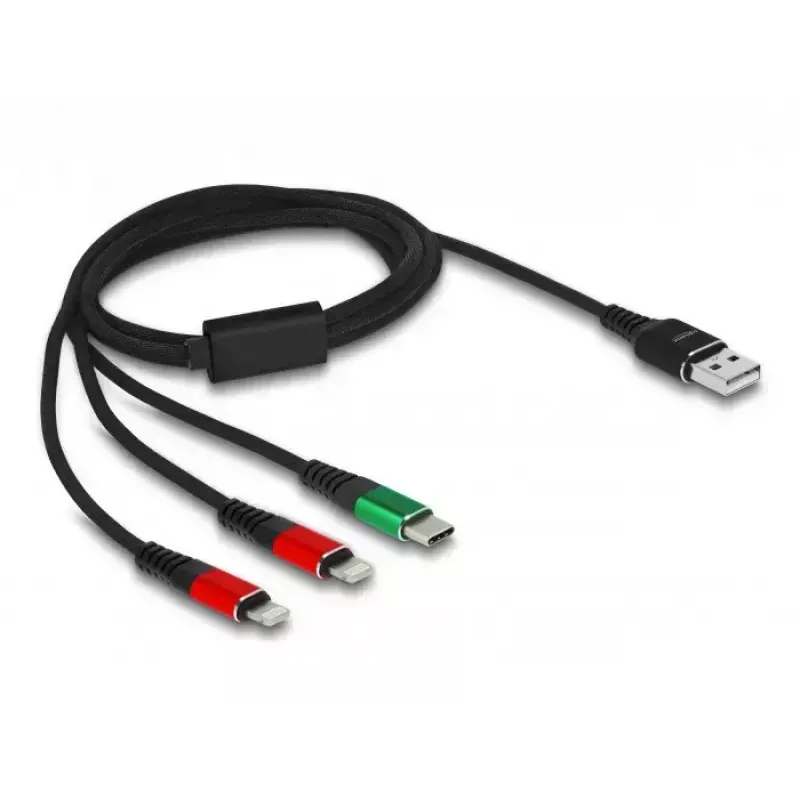 DeLOCK USB-latauskaapeli 3-in-1 Type-A - 2 × Lightning USB Type-C 1 m