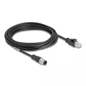 DeLOCK verkkokaapeli M12 kaapeli D-koodattu 4-napainen pistoke naar RJ45 pistoke Cat5e 5 m musta