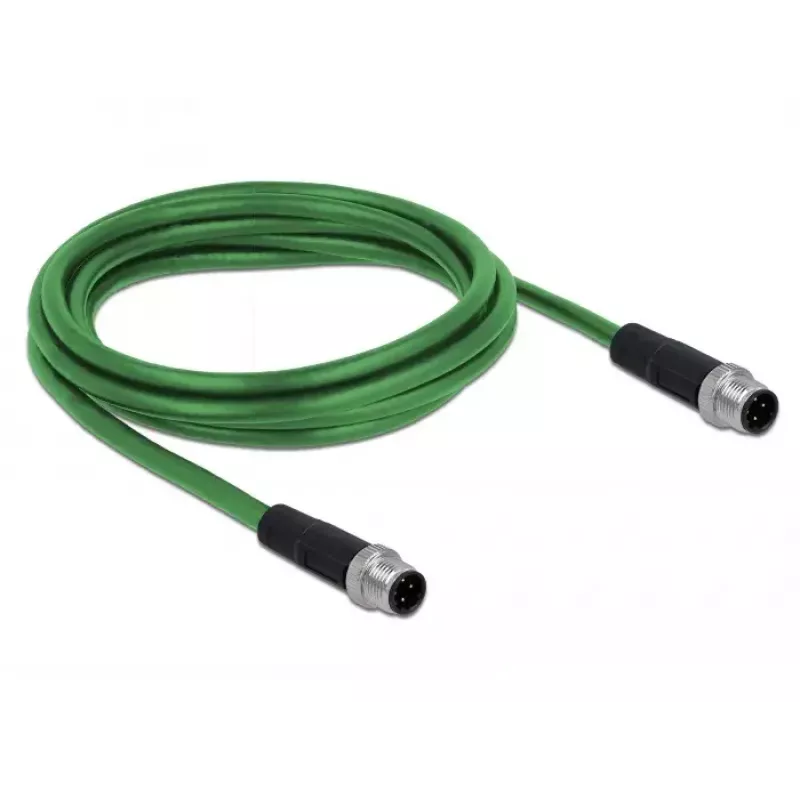 DeLOCK 85918 teollisuuskaapeli M12 D-koodattu 4-napainen liitin - liitin, SF/FTP, halogeeniton, 2 m, vihreä