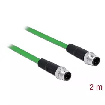 DeLOCK 85918 teollisuuskaapeli M12 D-koodattu 4-napainen liitin - liitin, SF/FTP, halogeeniton, 2 m, vihreä