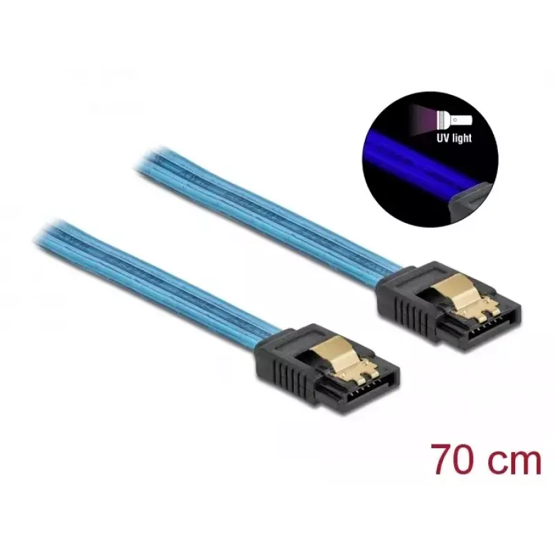 SATA-kaapeli DeLOCK 82133 UV-hehkuva efekti sininen 70 cm