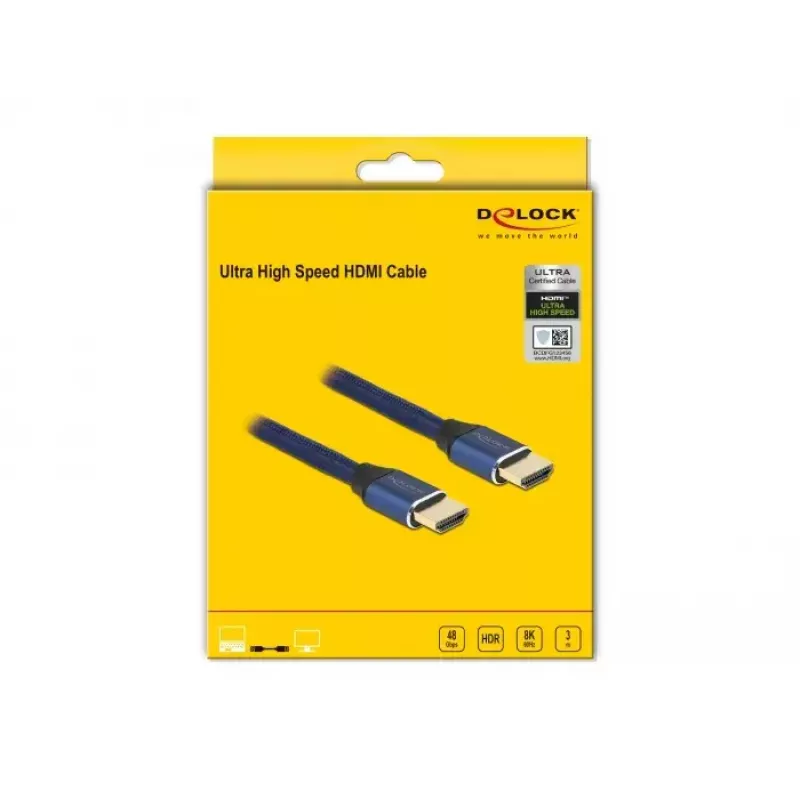 HDMI-kaapeli DeLOCK Ultra High Speed 48 Gbps 8K 60 Hz sininen 3 m