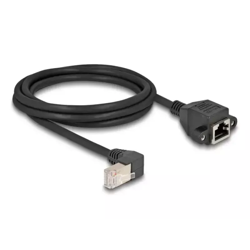 DeLOCK verkkojatkokaapeli S/FTP RJ45 90° kulma RJ45 Cat.6A 2 m musta