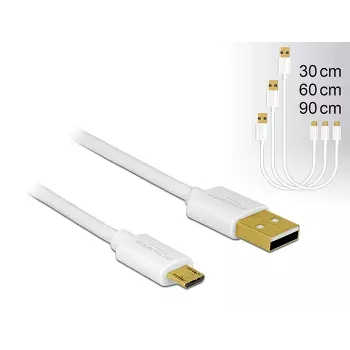 Delock USB 2.0 Type-A - Micro-B data- ja latauskaapeli, 3 kappaleen setti, valkoinen