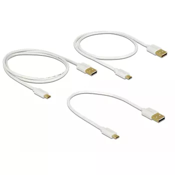 Delock USB 2.0 Type-A - Micro-B data- ja latauskaapeli, 3 kappaleen setti, valkoinen