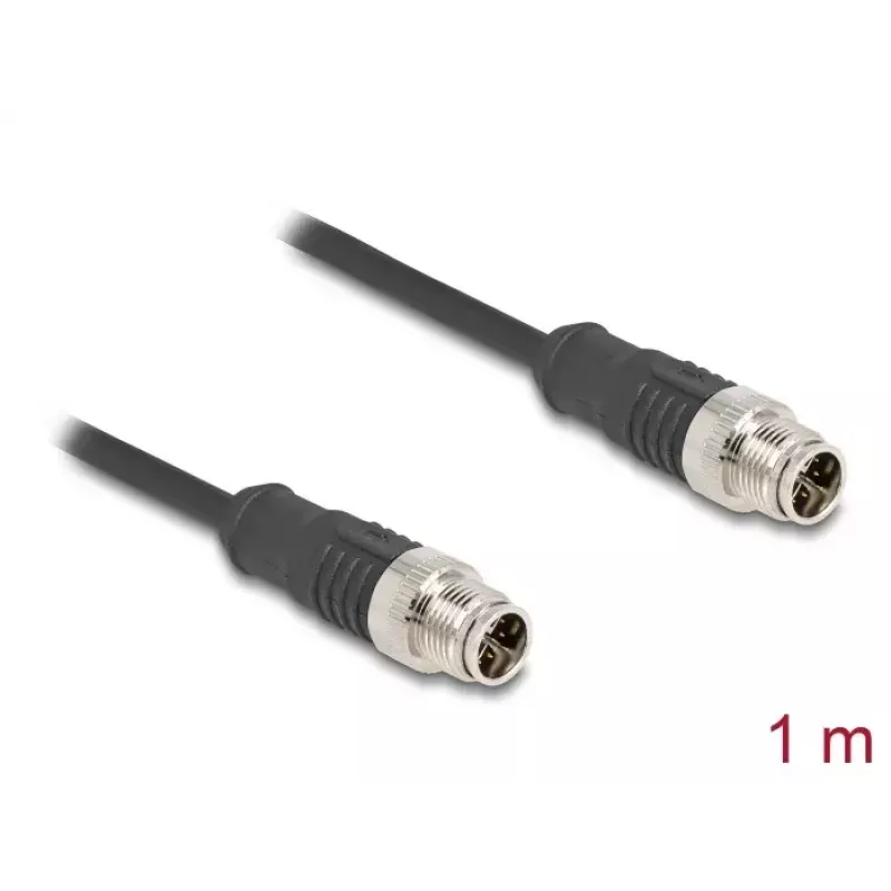 Verkkokaapeli DeLOCK M12-kaapeli X-koodattu 8-napainen uros-uros Cat5e 1 m musta