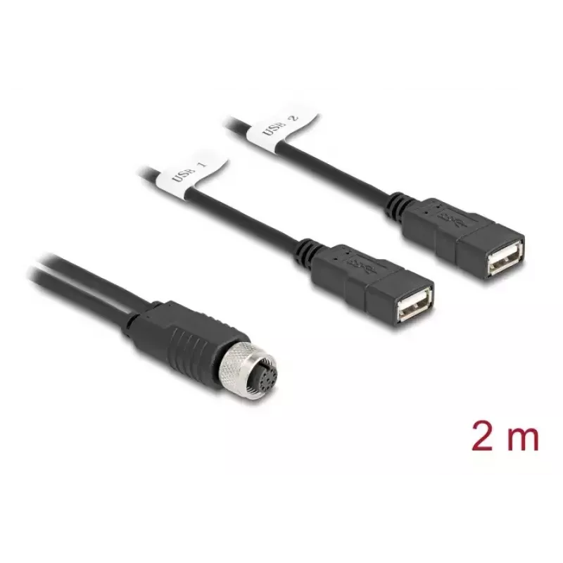DeLOCK anturi-/toimilaitekaapeli 2 m M12 2 x USB Type-A musta 60291