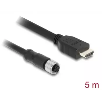 Kaapeli DELOCK M12 A-koodattu 17-napainen liitin - HDMI pistoke 5 m musta