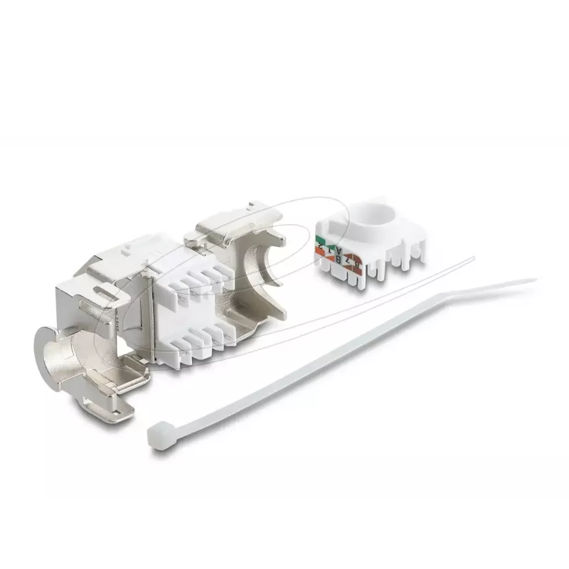 Delock 90938 Keystone-moduuli RJ45 - LSA Cat.6A, 45 asteen kulma, suojattu, 180 asteen kaapelinvienti, työkaluton