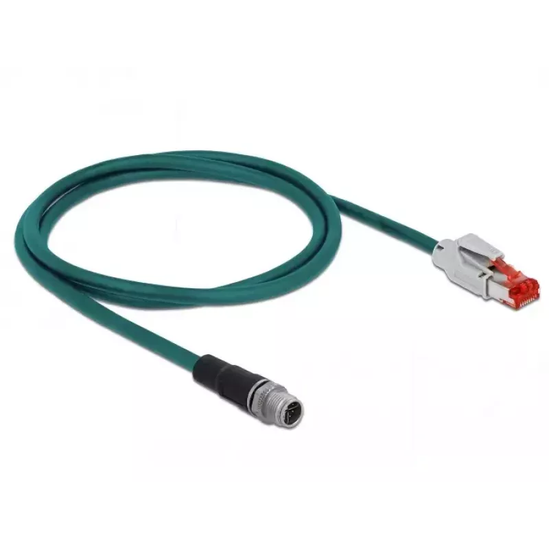 DeLOCK 85425 teollisuusverkkokaapeli M12 X-koodattu 8-napainen liitin - RJ45-liitin, 1 m, vedensininen