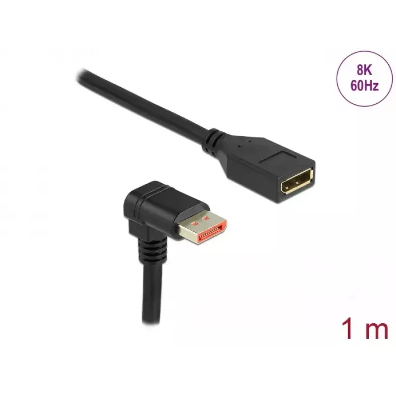 DisplayPort-jatkokaapeli DeLOCK 90° alaspäin kulma 8K 1 m