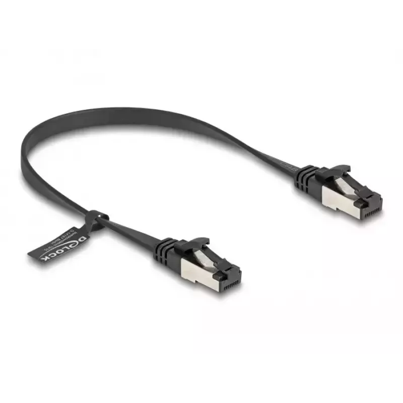 Verkkokaapeli DeLOCK RJ45 litteä patch-kaapeli uros - uros Cat.8.1 0,25 m musta