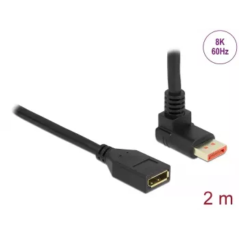 DisplayPort-jatkokaapeli DeLOCK 90° ylöspäin kulma 8K 60 Hz 2 m