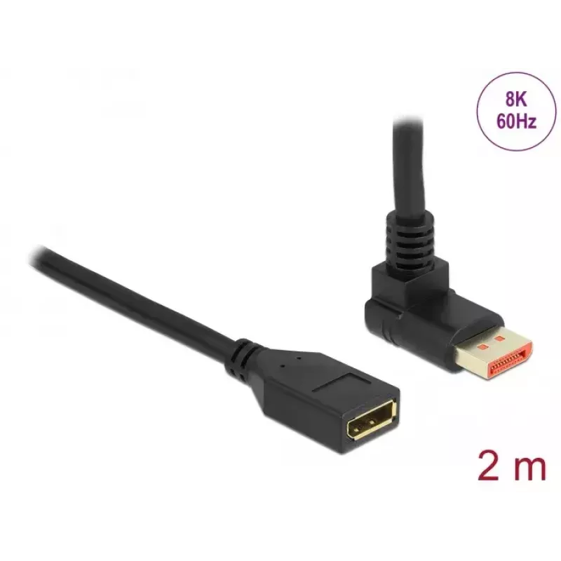 DisplayPort-jatkokaapeli DeLOCK 90° ylöspäin kulma 8K 60 Hz 2 m