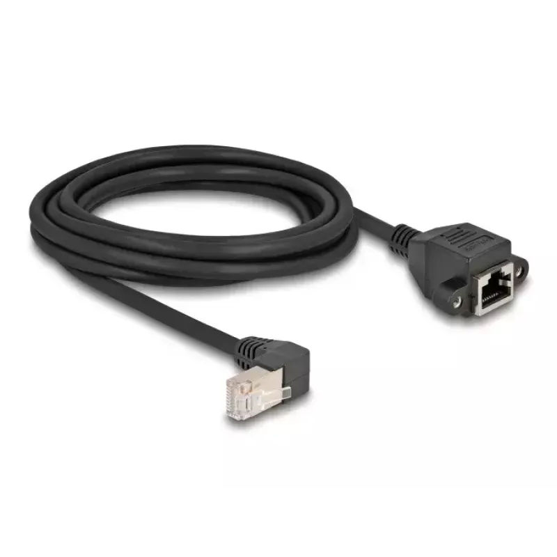 DeLOCK verkkojatkokaapeli S/FTP RJ45 90° kulma - RJ45 Cat.6A 3 m musta