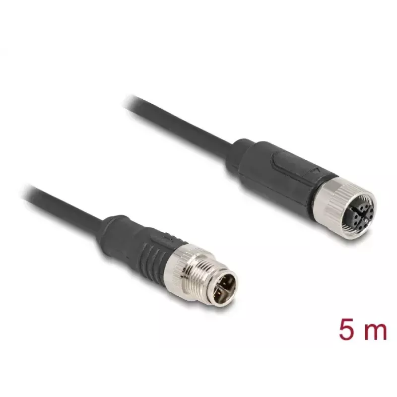 Verkkokaapeli DeLOCK M12 kaapeli X-koodattu 8-napainen uros naaras Cat5e 5 m musta