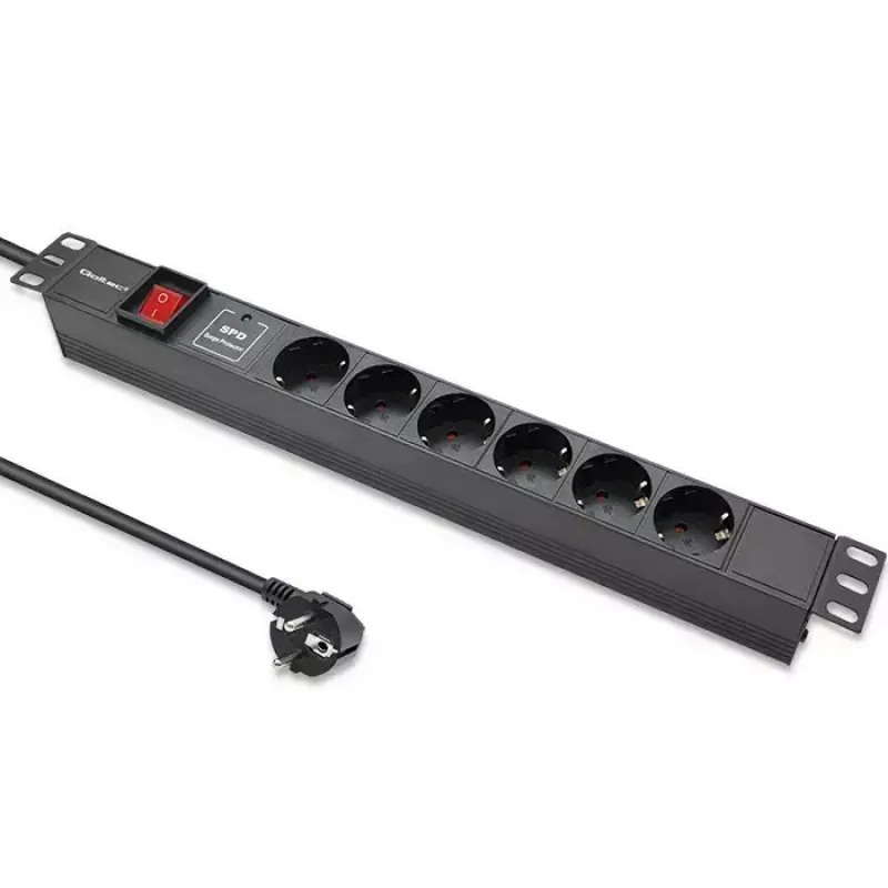 Pistorasialista RACK 19 1U QOLTEC PDU 16A 6xSCHUKO 1,8 m