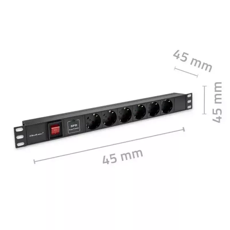 Pistorasialista RACK 19 1U QOLTEC PDU 16A 6xSCHUKO 1,8 m