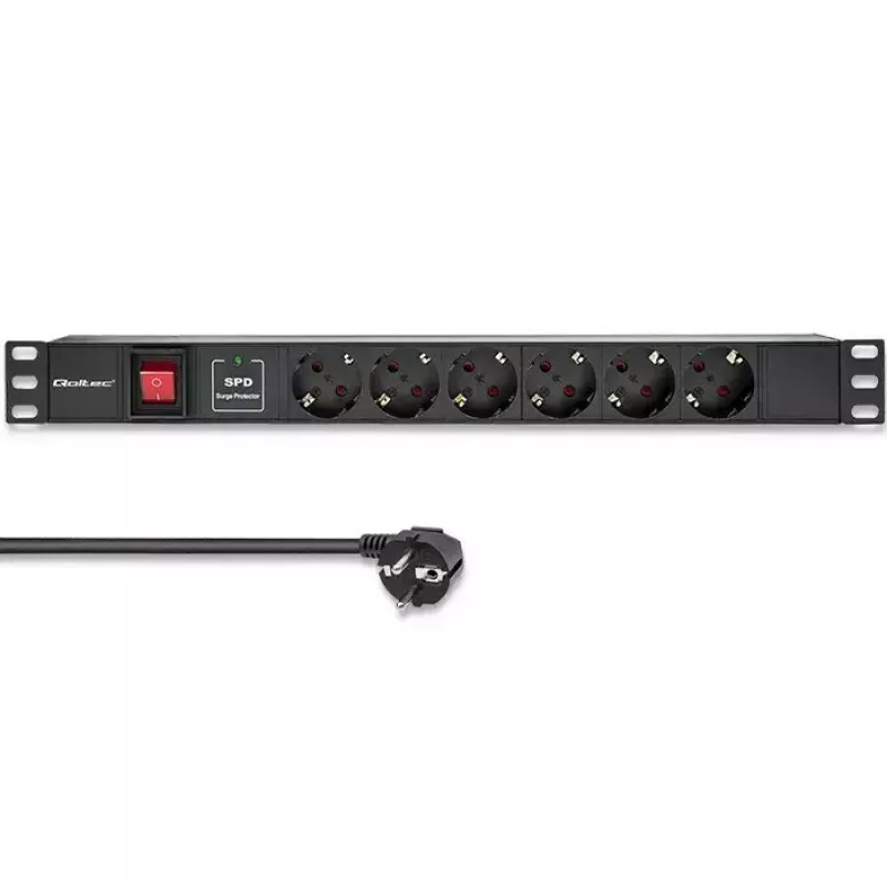 Pistorasialista RACK 19 1U QOLTEC PDU 16A 6xSCHUKO 1,8 m