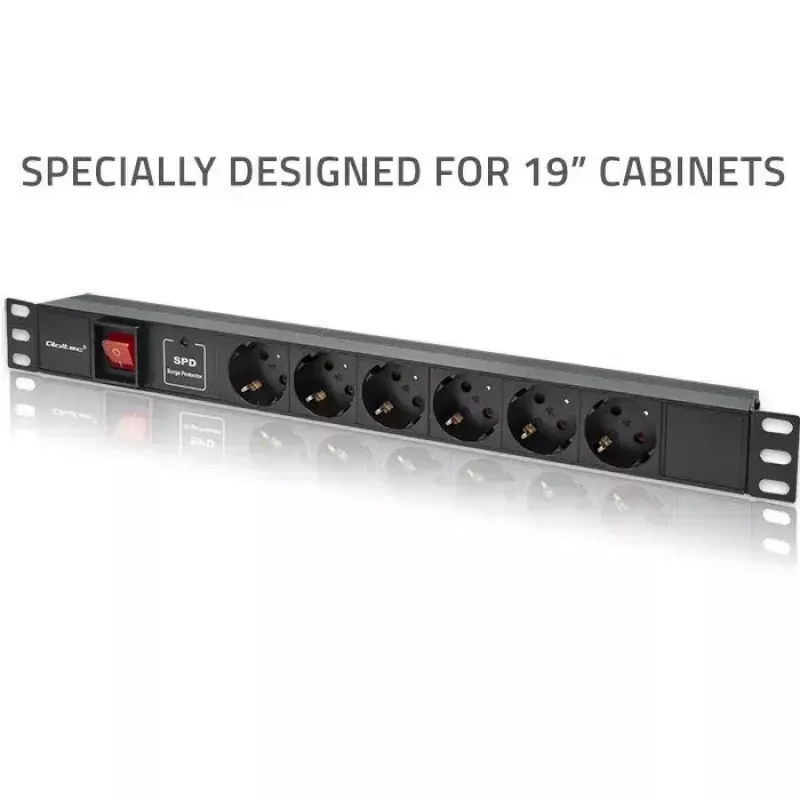 Pistorasialista RACK 19 1U QOLTEC PDU 16A 6xSCHUKO 1,8 m