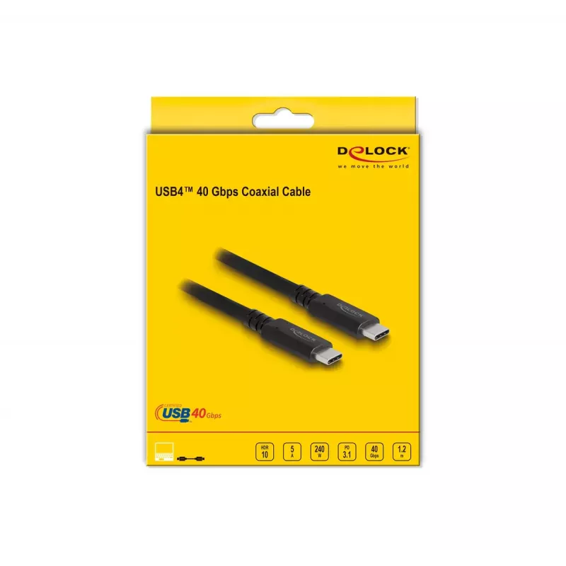 DeLOCK USB4 40 Gbit/s koaksiaalikaapeli 1,2 m USB PD 3.1 240 W
