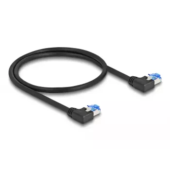 Verkkokaapeli DeLOCK RJ45 Cat.6A S/FTP vasen kulma 0,5 m musta
