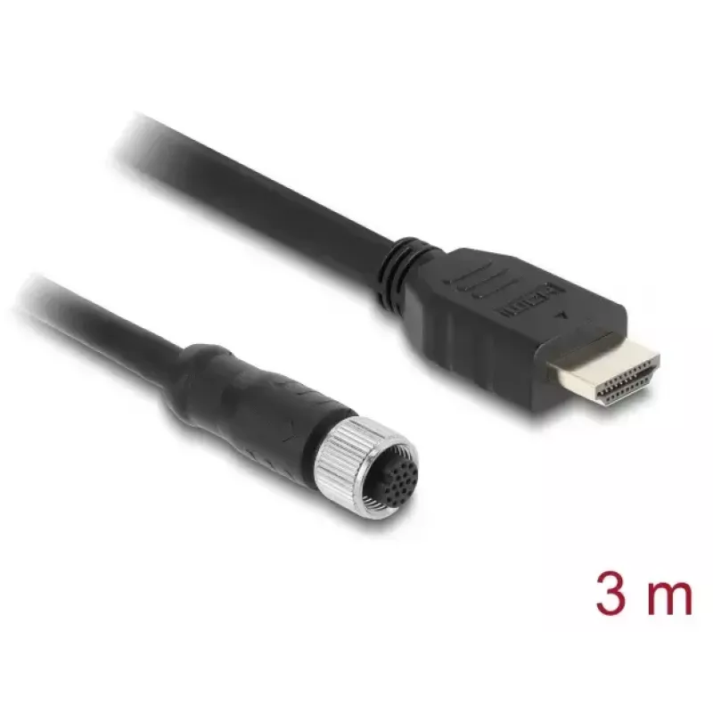 DELOCK M12 A-koodattu 17-napainen (naaras) HDMI (uros) -kaapeli 3 m