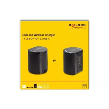 DeLOCK USB- ja langaton laturi 1 × USB Type-C PD + 2 × USB Type-A 58 W