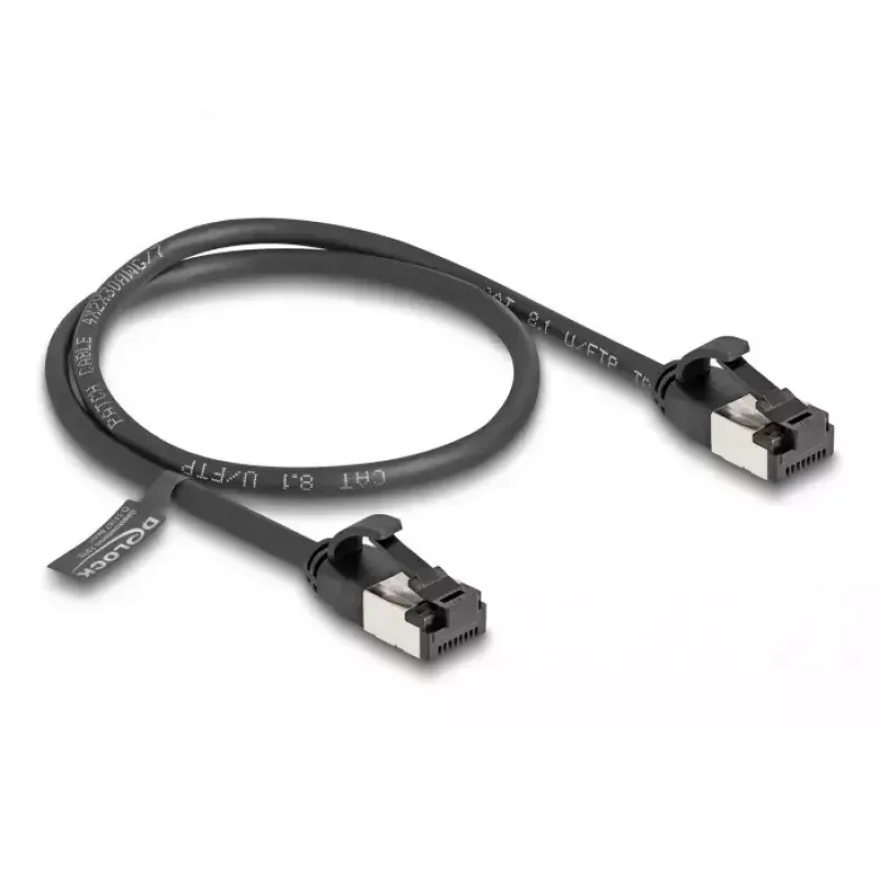 Verkkokaapeli DeLOCK RJ45-kaapeli uros-uros Cat.8.1 joustava 0,5 m musta