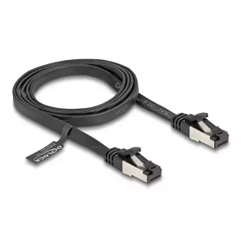Verkkokaapeli DeLOCK RJ45 litteä patch-kaapeli uros-uros Cat.8.1 1 m musta