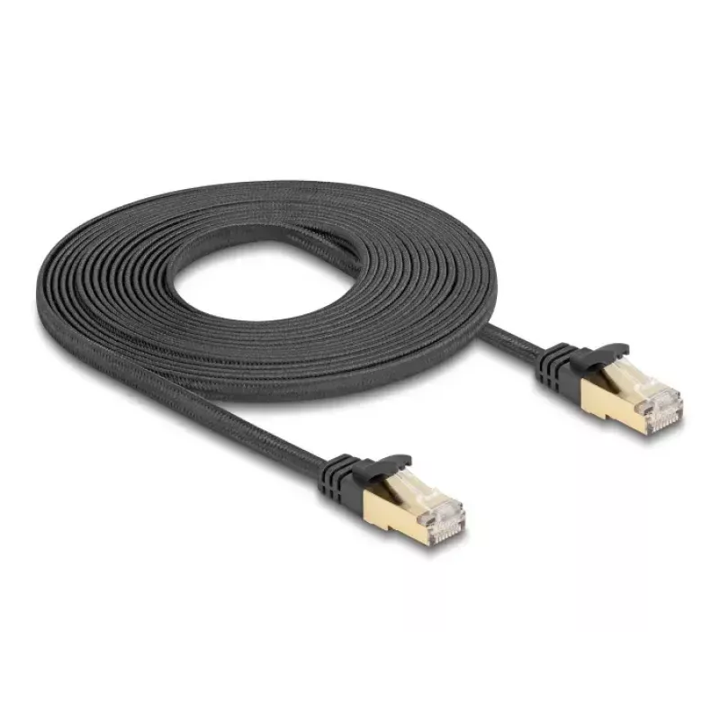 Verkkokaapeli DeLOCK RJ45 litteä 5 m Cat6A musta