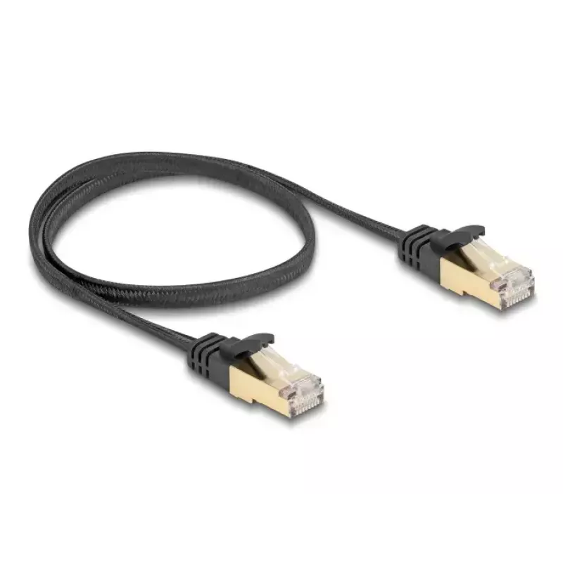 Verkkokaapeli DeLOCK RJ45 litteä 0,5 m Cat.6A musta