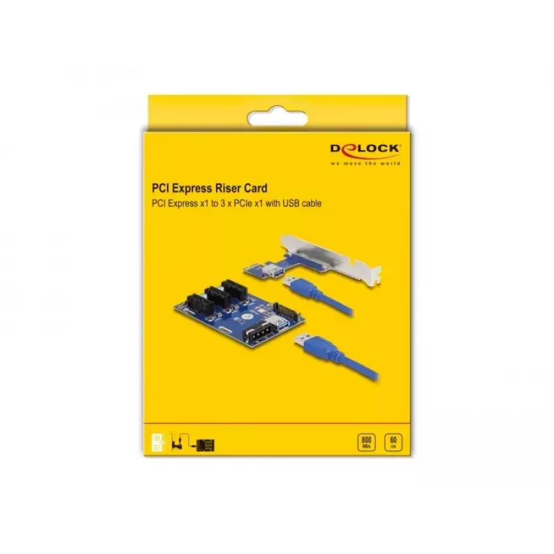 DeLOCK riser-kortti PCI Express x1 3 x PCIe x1 50 cm USB-kaapeli
