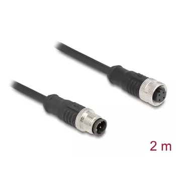 Verkkokaapeli DeLOCK M12-kaapeli D-koodattu 4-napainen uros naaras Cat5e 2 m musta