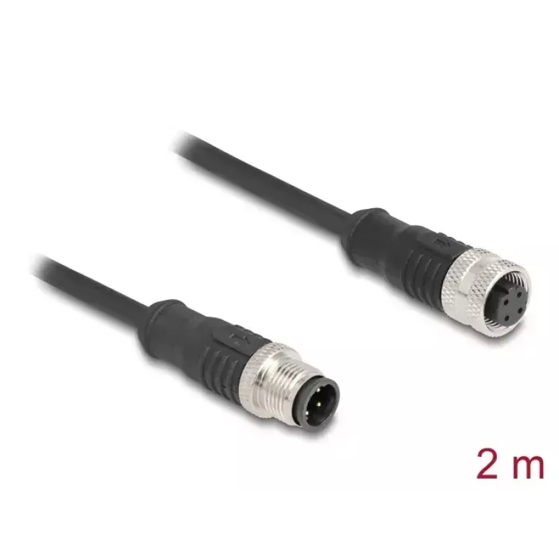 Verkkokaapeli DeLOCK M12-kaapeli D-koodattu 4-napainen uros naaras Cat5e 2 m musta