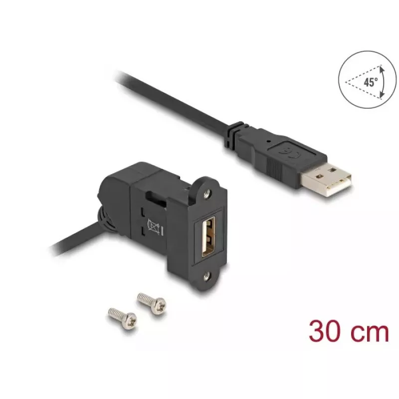 DeLOCK USB 2.0 Type-A paneeliasennus naaras 45° kulma Type-A uros 30 cm kaapeli musta