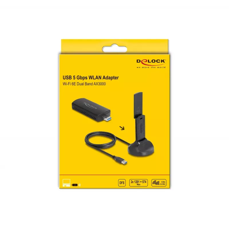 DeLOCK Wi-Fi 6E Dual Band WLAN USB-sovitin AX3000 1201 Mbps