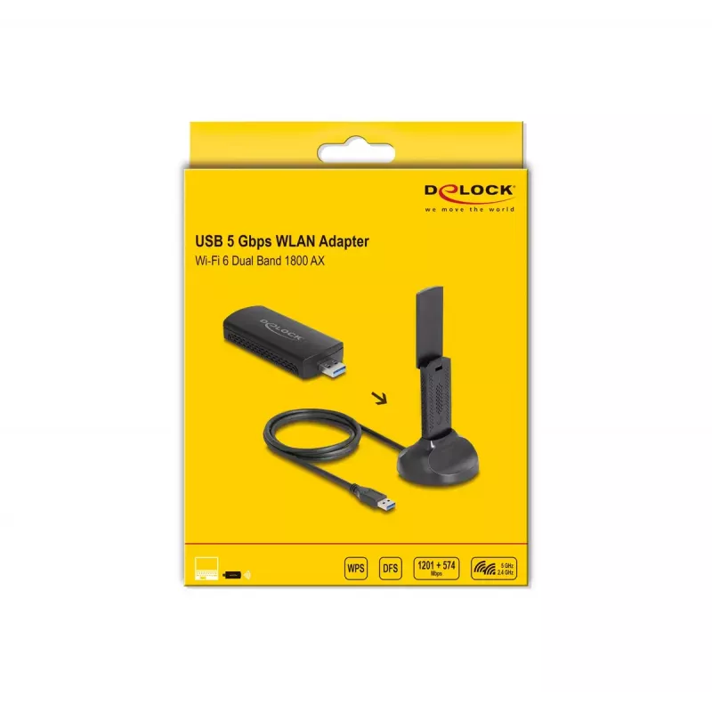 DeLOCK 12771 WLAN-verkkokortti 1201 Mbit/s USB Wi-Fi 6