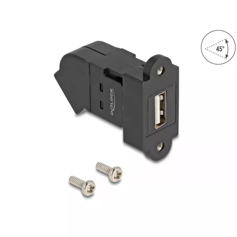 DeLOCK USB 2.0 Type-A asennusliitin naar Type-A-liitin 45° kulmamalli musta