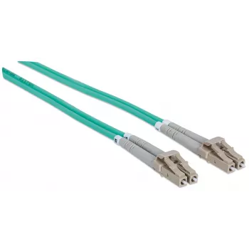Intellinet kuitupatchkaapeli, OM3, LC/LC, 10 m, aqua, duplex, multimode, 50/125 µm, LSZH, kuitu, elinikäinen takuu, polybag