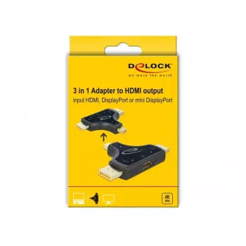 DeLOCK 64059 3-in-1-näyttösovitin, HDMI / DisplayPort / mini DisplayPort -tulo HDMI-lähtöön, 4K 60 Hz, musta