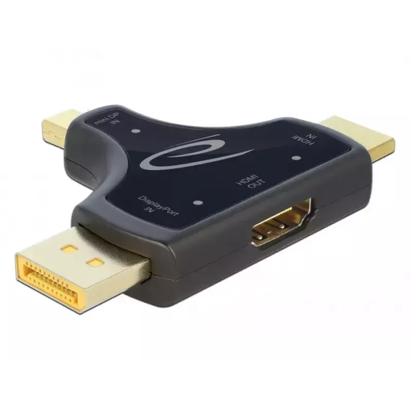 DeLOCK 64059 3-in-1-näyttösovitin, HDMI / DisplayPort / mini DisplayPort -tulo HDMI-lähtöön, 4K 60 Hz, musta